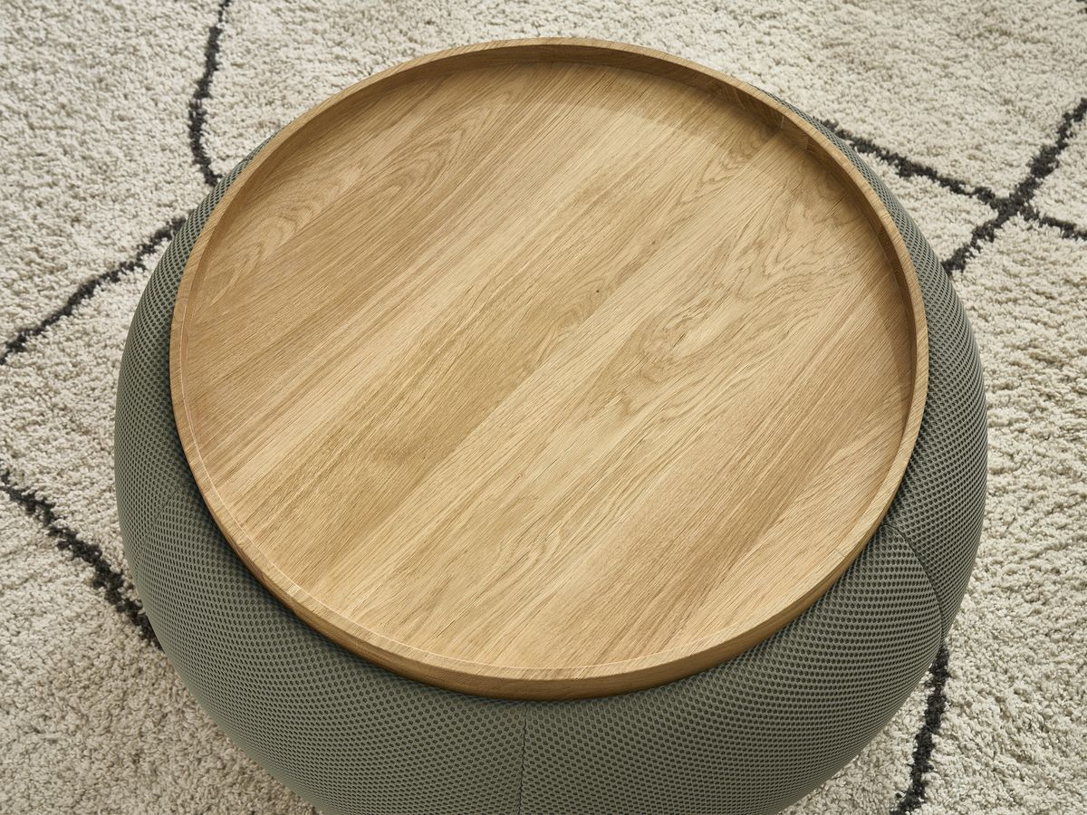 Bobochic Hayden Pouf mit Tablett, rund Mesh-Stoff Grün, 77 cm