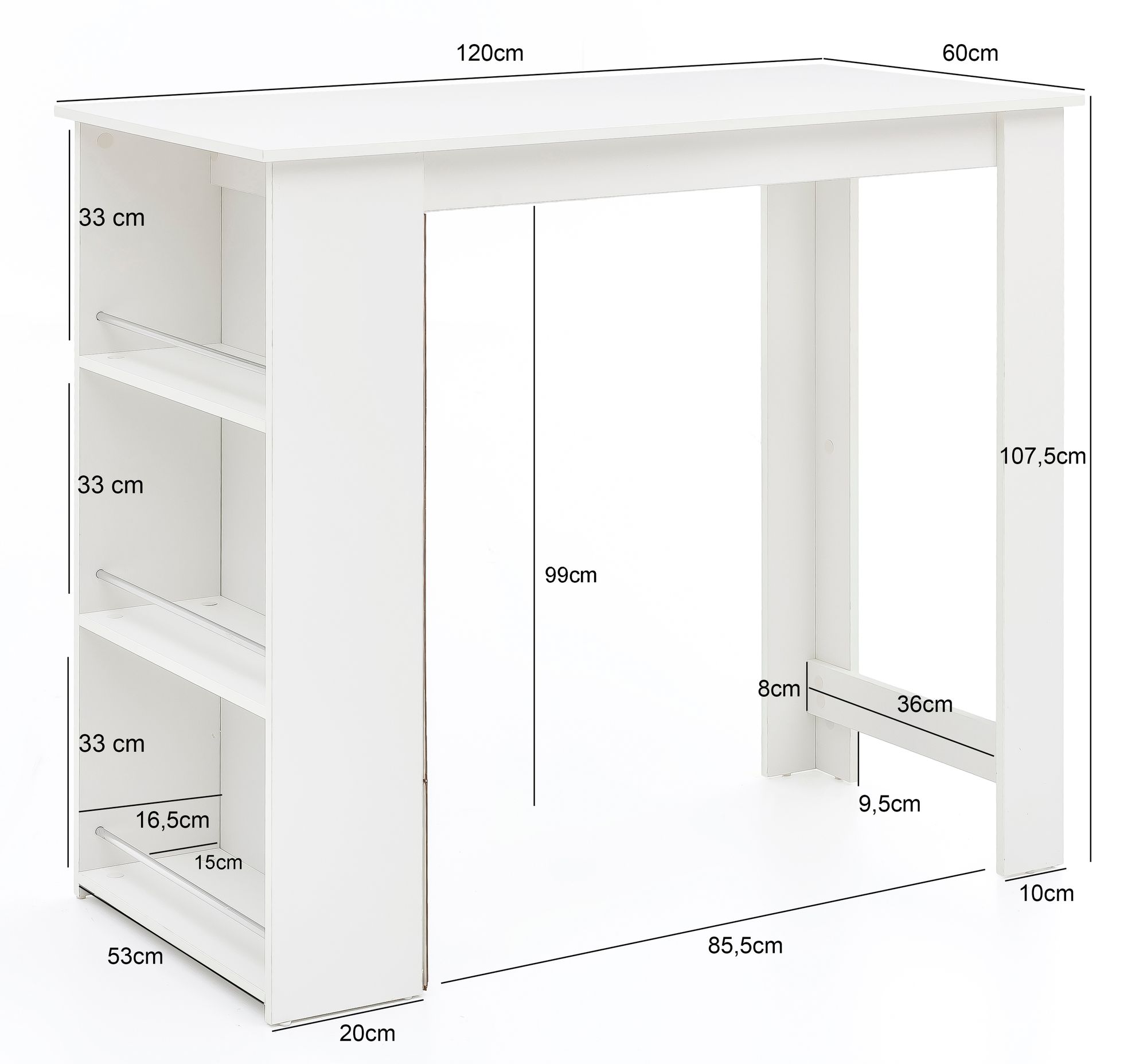 Bartisch Fiska Weiß 120 × 60 × 107,5 cm