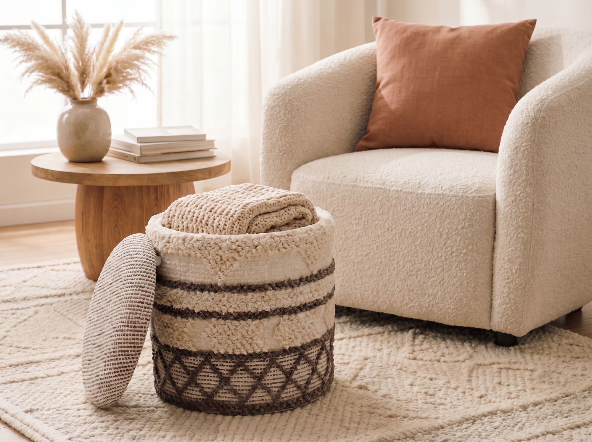 Sitzhocker Vedavagen Stoff Beige Ø 40 cm