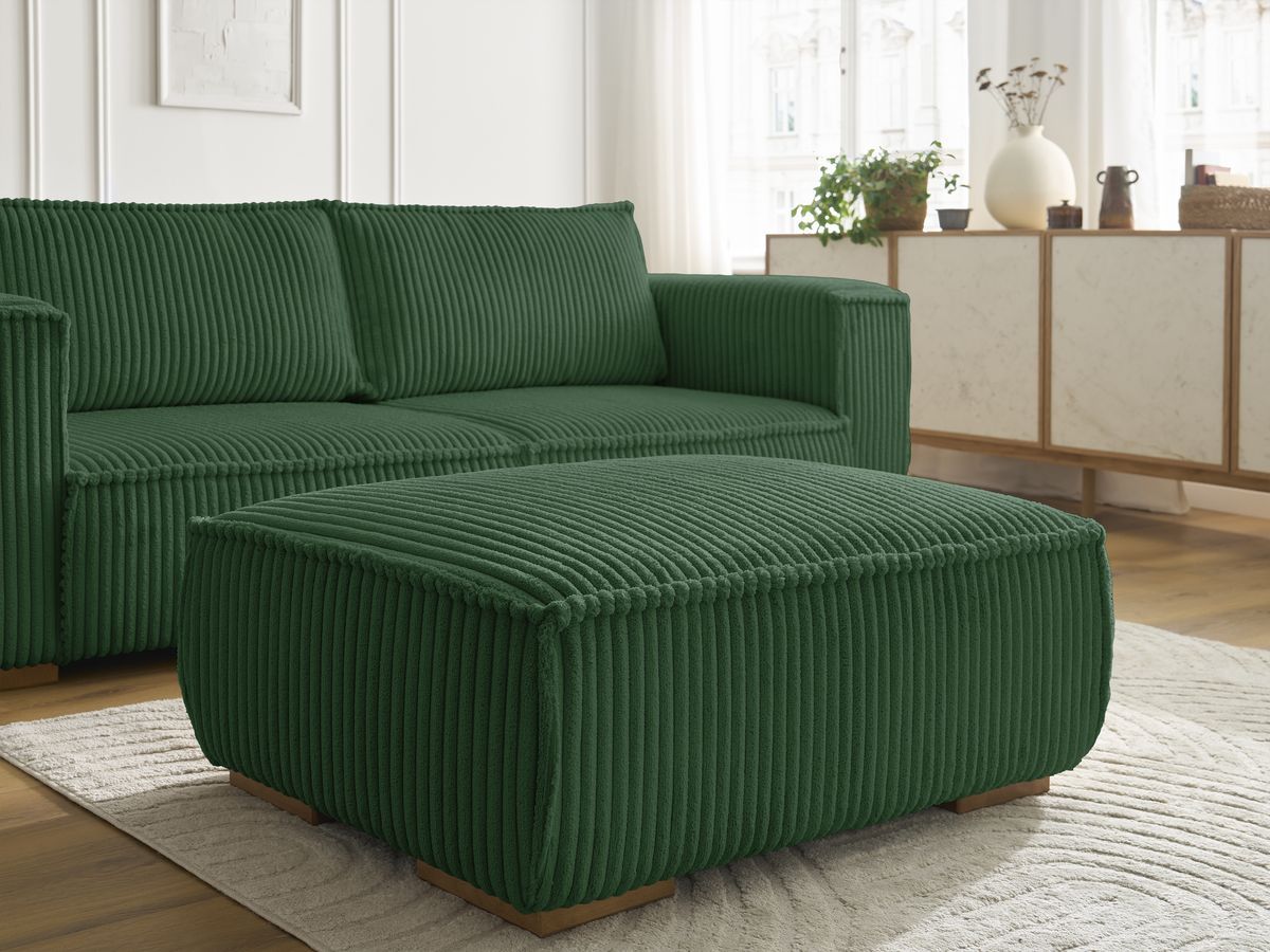 Bobochic Chelsea Sofa 4-Sitzer mit Pouf Breitcord weich Grün