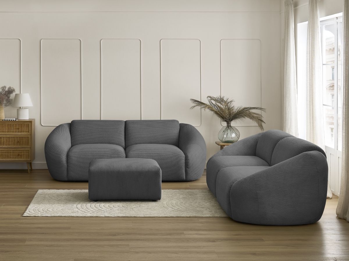 Bobochic Tina Sofa 6-Sitzer mit Pouf Cordsamt Dunkelgrau