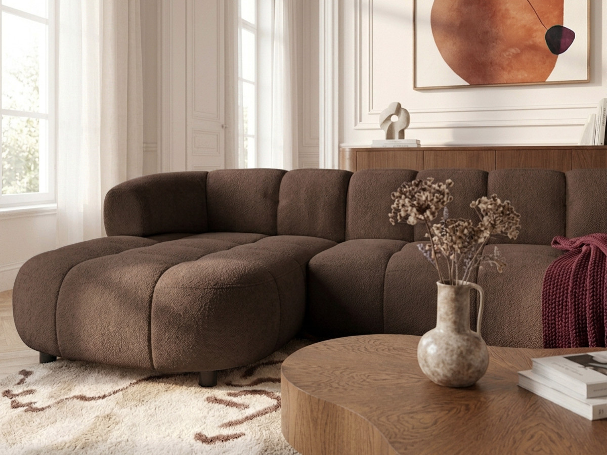 Bobochic Lovely Ecksofa mit Schlaffunktion Stoff Braun Ecke links