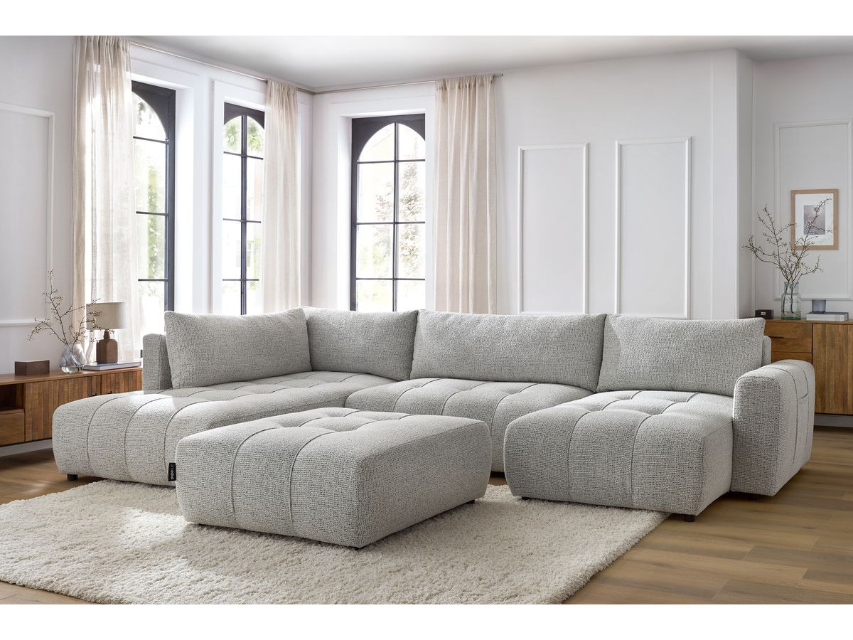 Bobochic Arsene Wohnlandschaft mit Pouf Melange-Stoff Hellgrau Ecke rechts