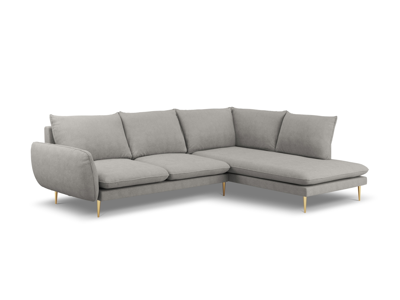 Cosmopolitan Design Ecksofa Vienna 6-Sitzer Strukturierter Stoff Asgard/Positano Hellgrau Rechts Beine Gold