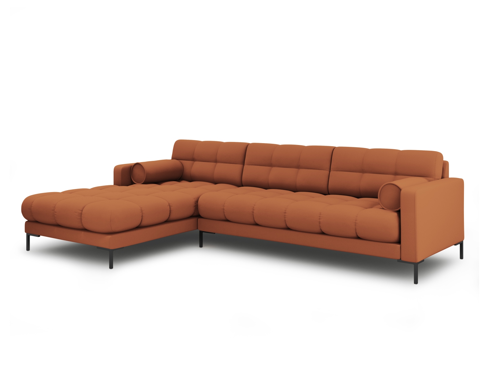 Cosmopolitan Design Ecksofa Bali 5-Sitzer Strukturierter Stoff Neve Ziegel Links Beine Schwarzes Metall