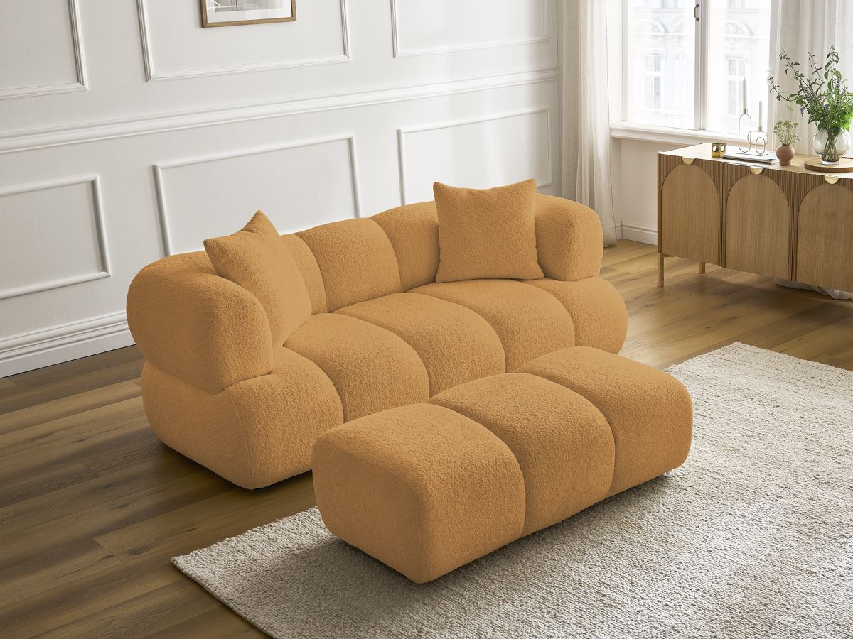 Bobochic Pamira Sofa 2-Sitzer mit Pouf Bouclé-Stoff Gelb