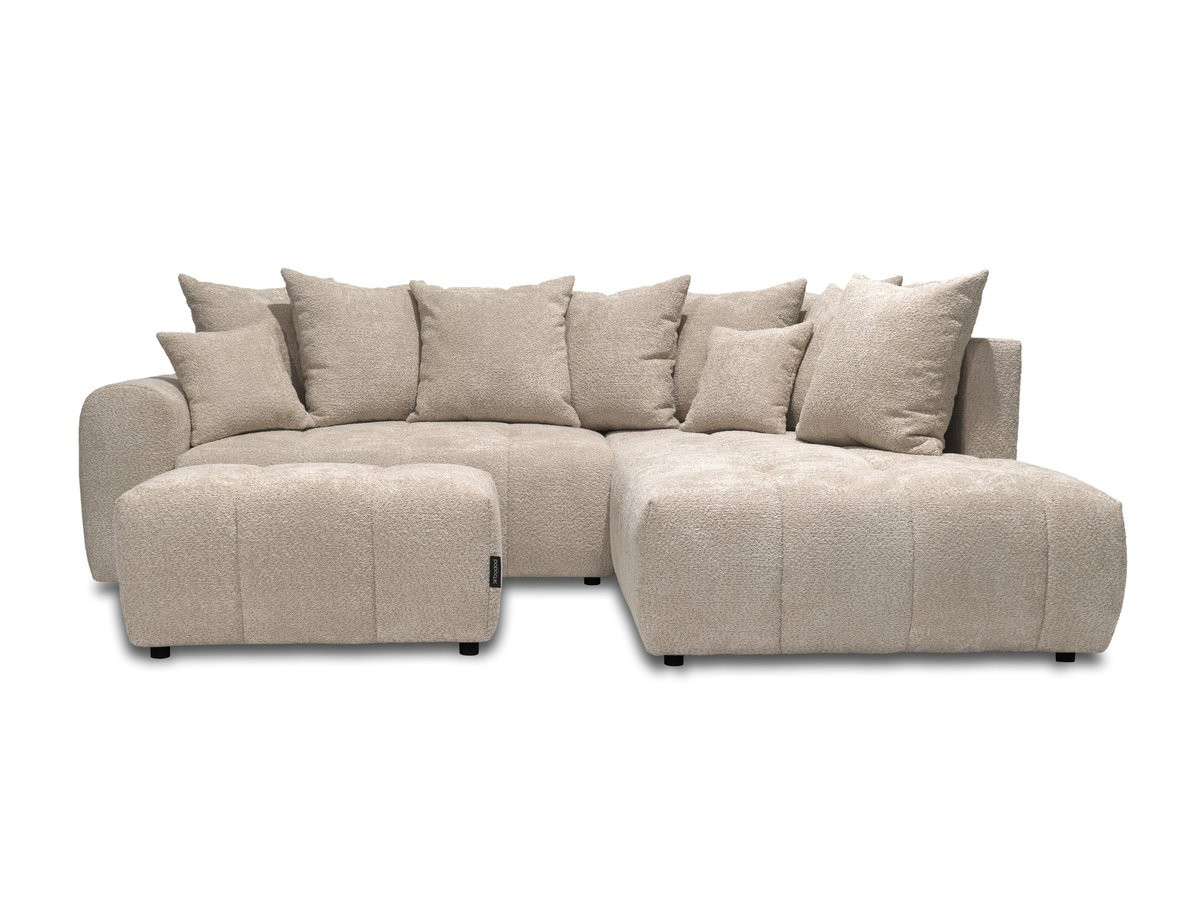 Bobochic Roxelane Ecksofa mit Schlaffunktion und Bettkasten und Pouf Bouclé-Stoff Beige Ecke rechts