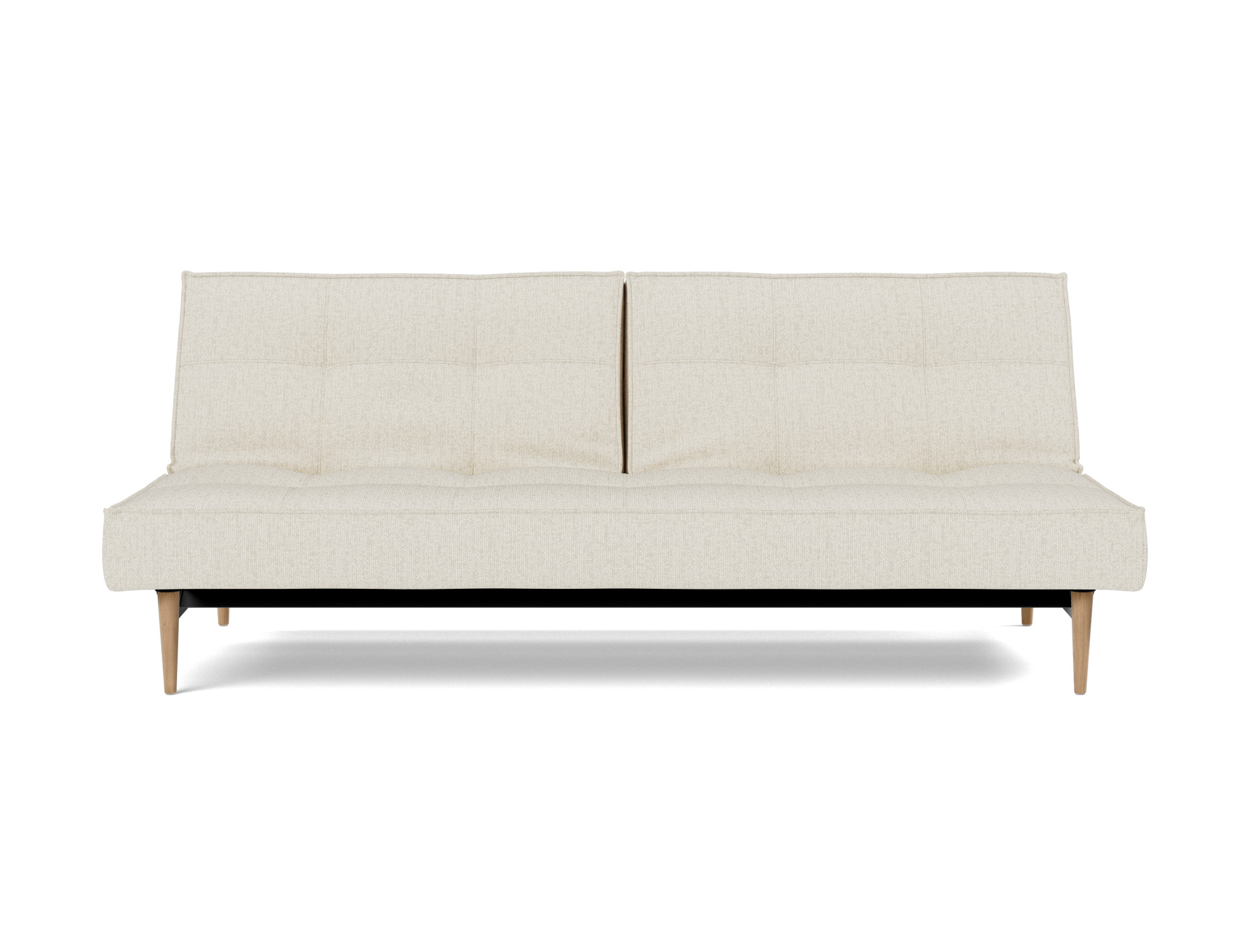 Schlafsofa Splitback Boucle Skandi 531-Off-White Beine Styletto Eiche hell