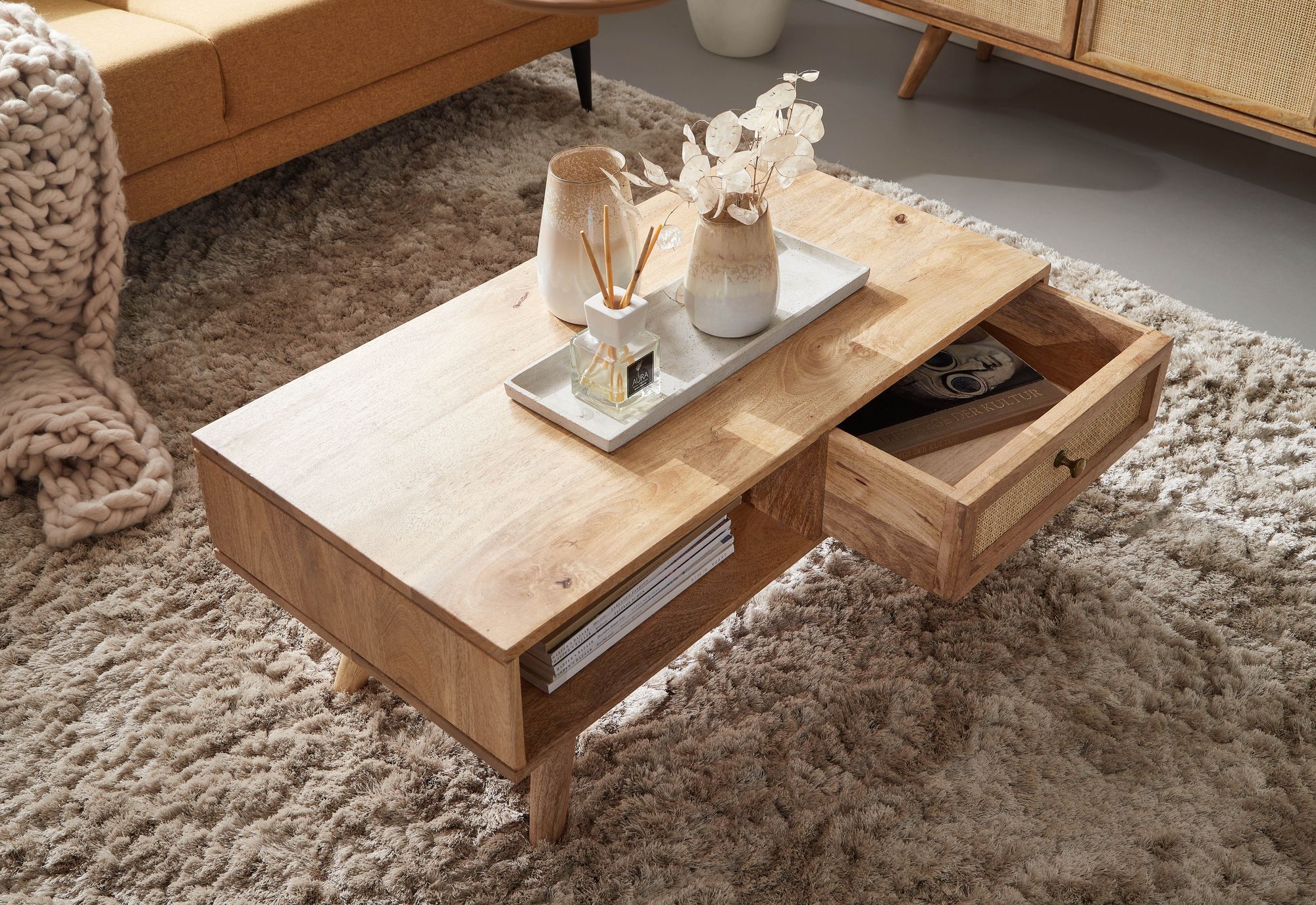 Couchtisch Elduvik Mango Massivholz Braun 90 × 45 × 40 cm