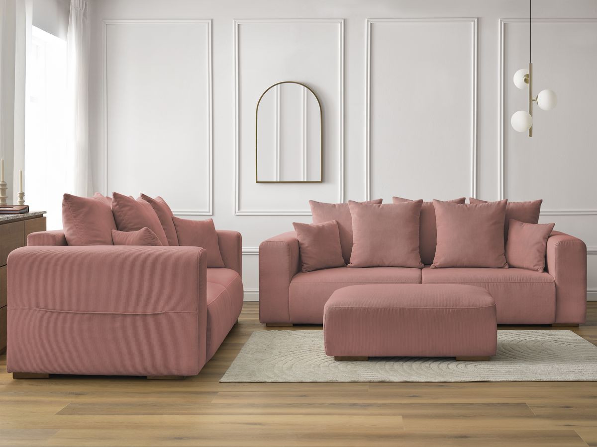 Bobochic Sidonie Sofa 6-Sitzer mit Pouf Cordsamt Rosa