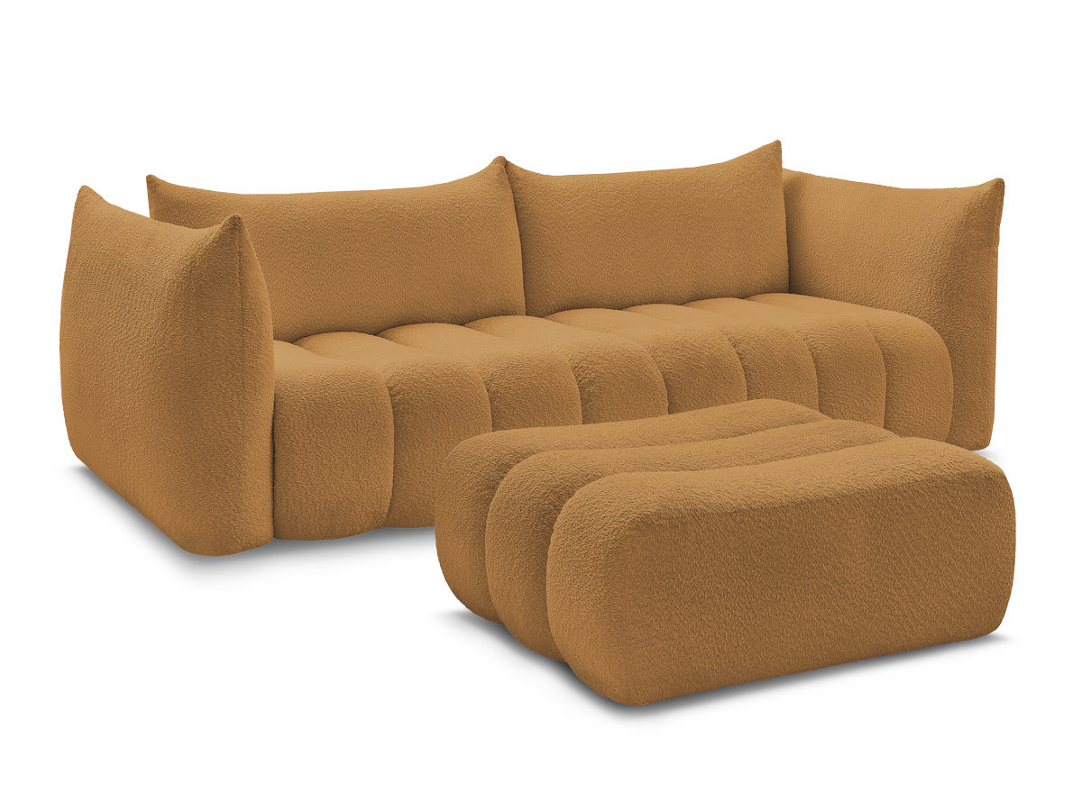 Bobochic Azra Sofa 4-Sitzer mit Pouf Bouclé-Stoff Gelb