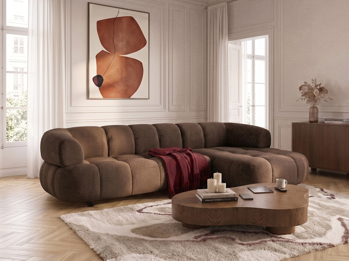Bobochic Lovely Ecksofa mit Schlaffunktion Stoff Braun Ecke rechts