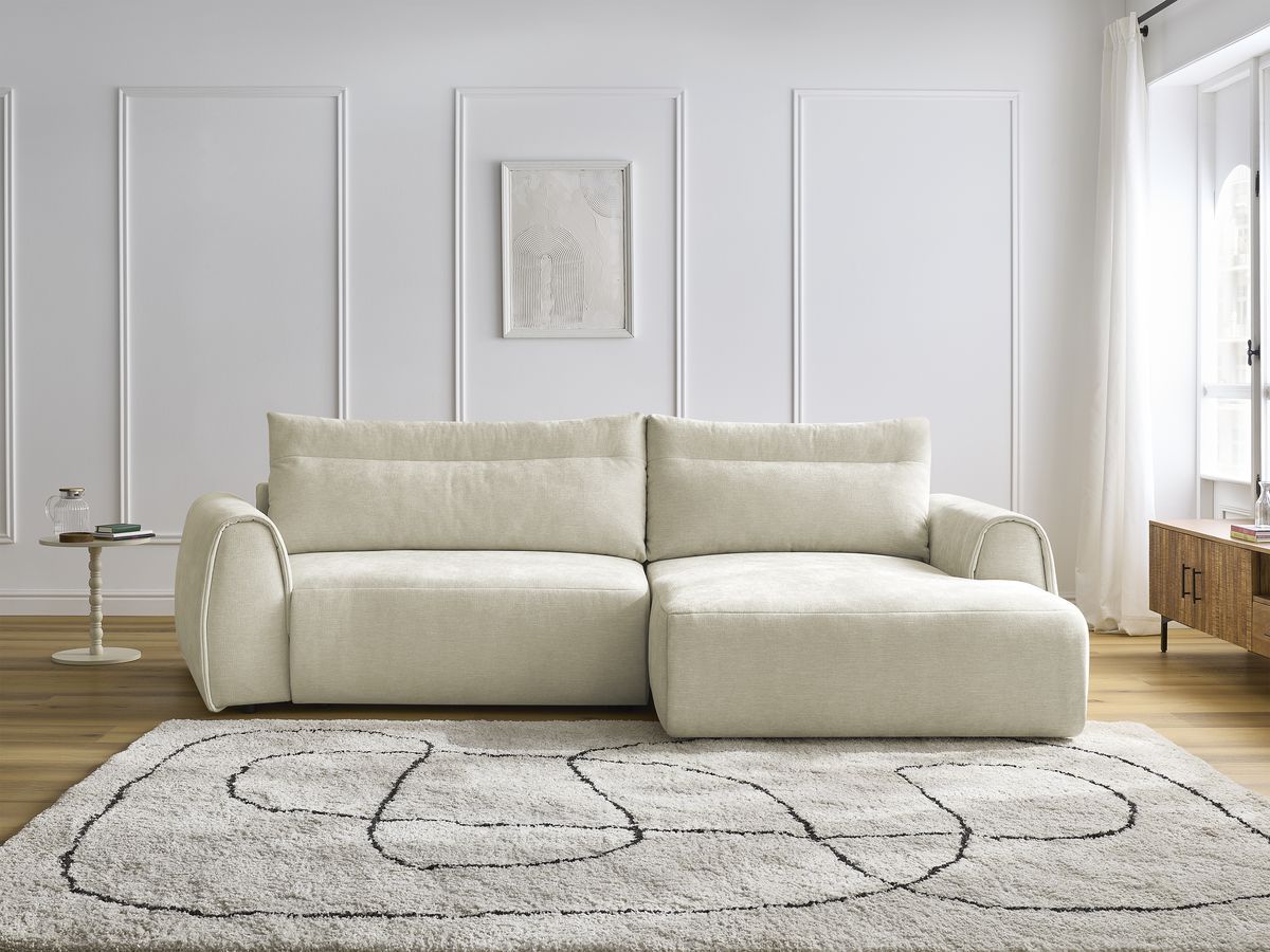 Bobochic Aden Ecksofa 293 × 152 cm Stoff Beige Ecke rechts