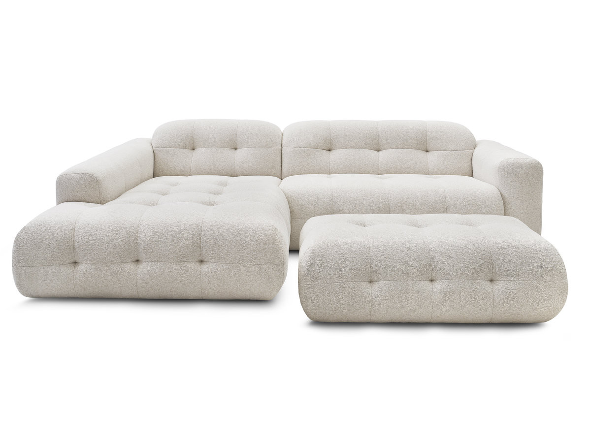 Bobochic Laura Ecksofa mit großem Pouf Melange-Stoff Beige Ecke links