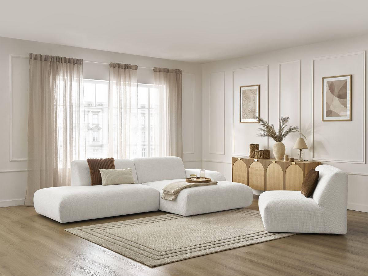 Bobochic Sirius Ecksofa 405 × 170 cm Strukturstoff Weiß Ecke rechts
