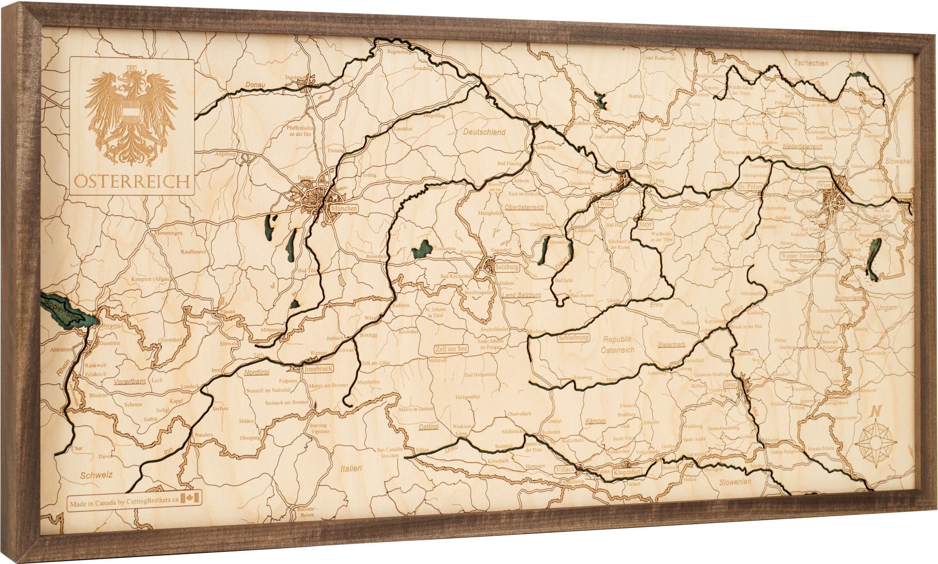 Cutting Brothers 3D Holz-Wandkarte Österreich 81x40.5 cm