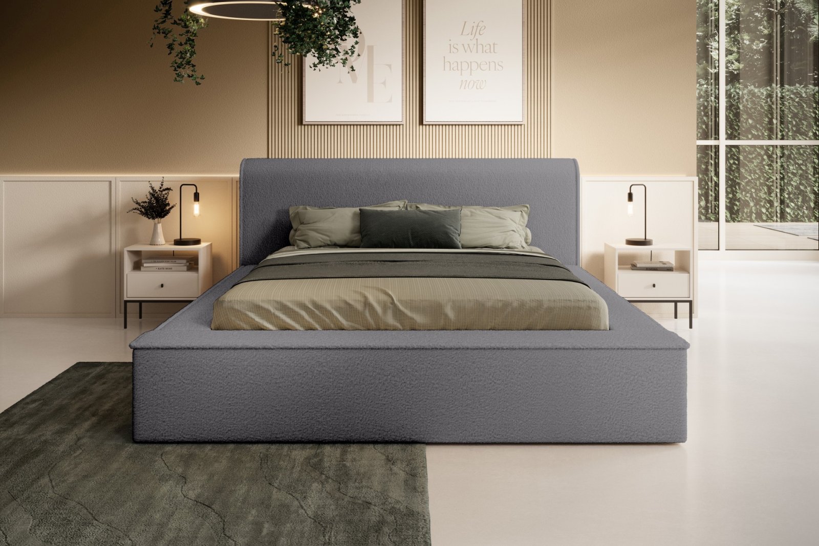 Polsterbett Calio Boucle 160x200 mit Metallrahmen Euphoria 19 Pewter
