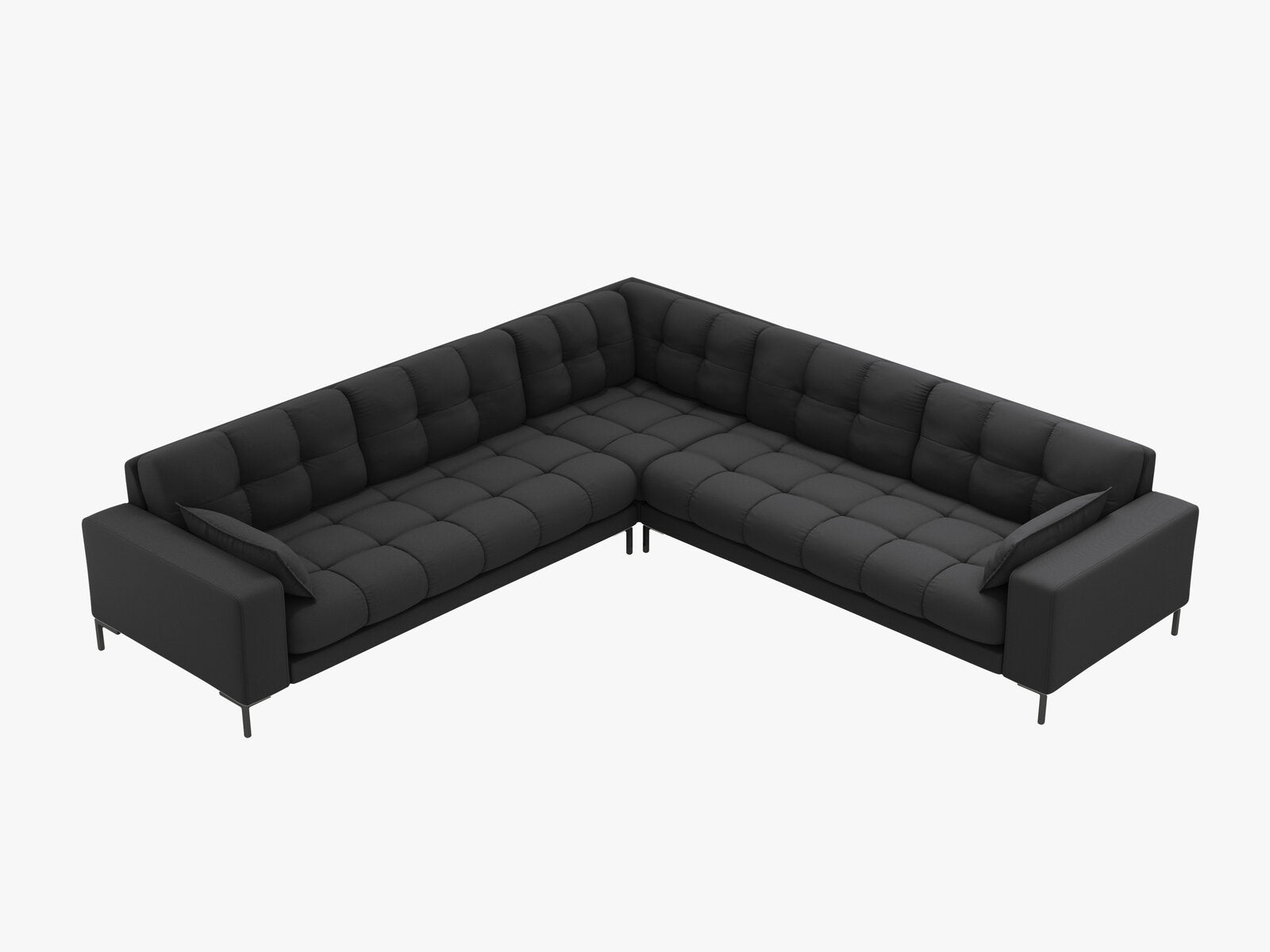 Micadoni Symmetrisches Ecksofa Mamaia 6-Sitzer Strukturierter Stoff Neve Dunkelgrau schwarze Beine