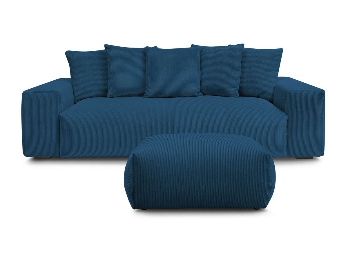 Bobochic Voltaire Schlafsofa 4-Sitzer mit Bettkasten und Pouf Cordsamt Dunkelblau