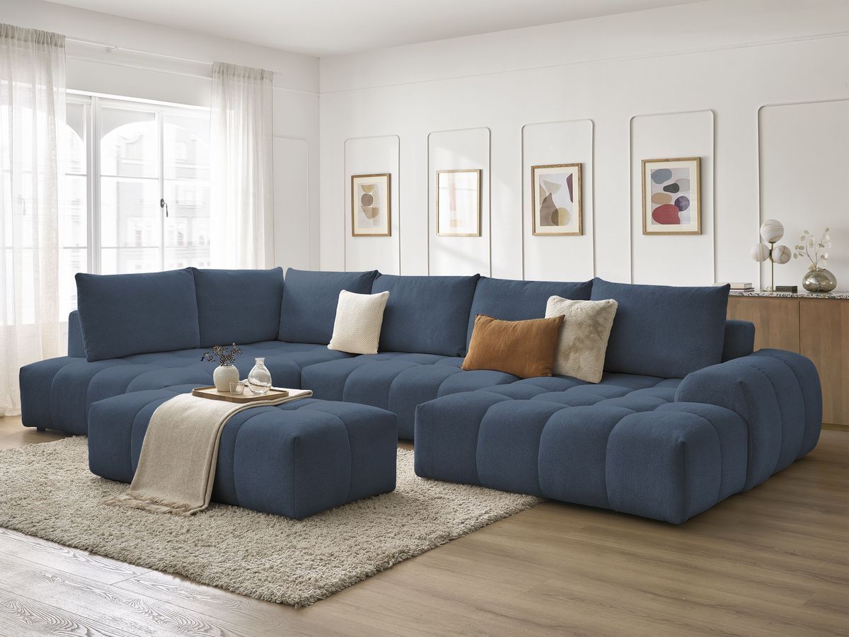 Bobochic Everest Wohnlandschaft mit Pouf, 6 Kissen Melange-Stoff Dunkelblau Ecke rechts