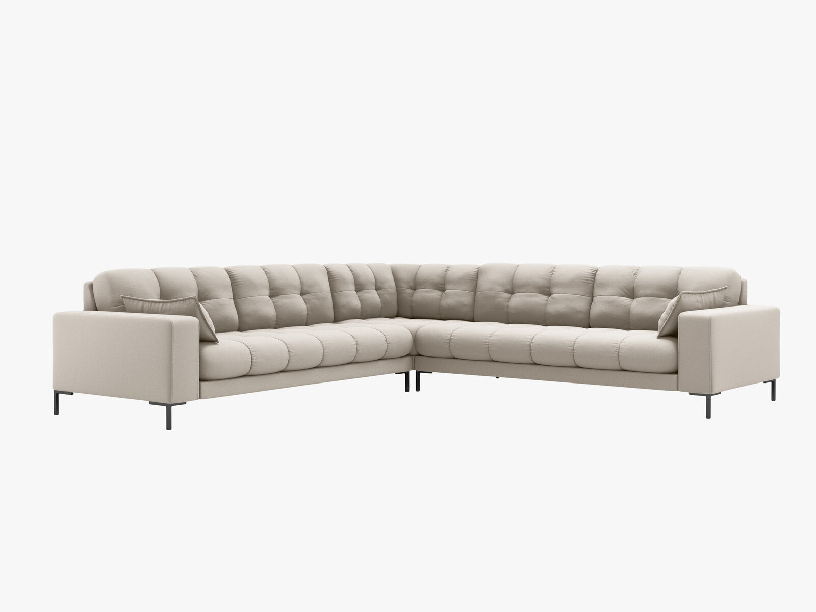 Micadoni Symmetrisches Ecksofa Mamaia 6-Sitzer Strukturierter Stoff Neve Beige schwarze Beine