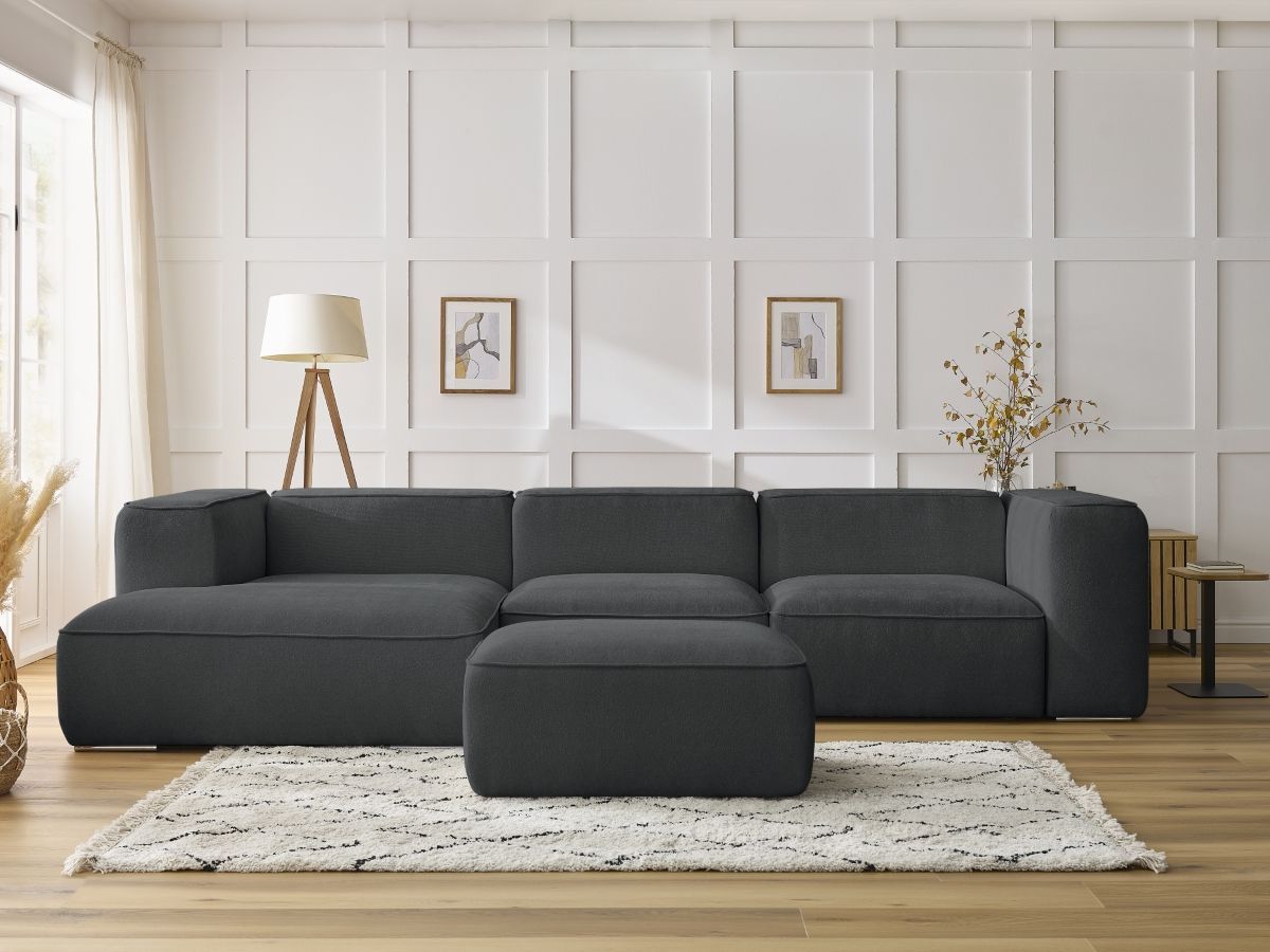Bobochic Zephyr Ecksofa mit Pouf 349 × 165 cm Strukturstoff Dunkelgrau Ecke links