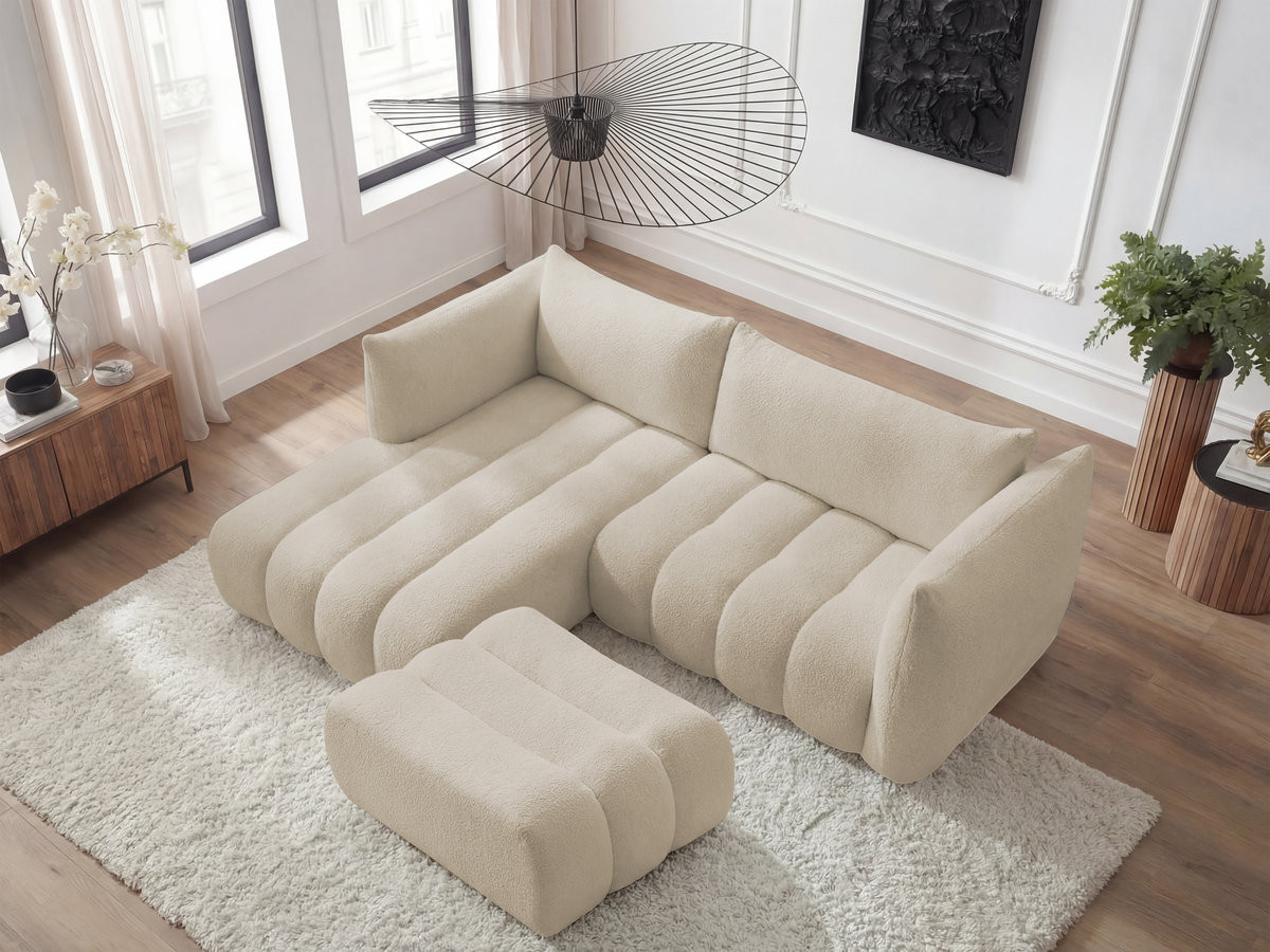 Bobochic Azra Ecksofa mit Pouf 262 × 178 cm Bouclé-Stoff Beige Ecke links