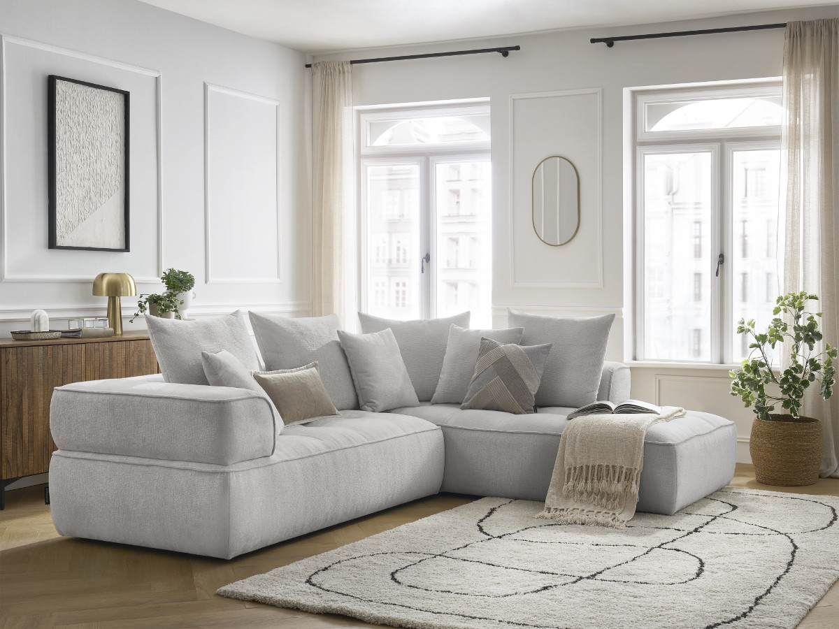 Bobochic Whesley Ecksofa Stoff Hellgrau Ecke rechts