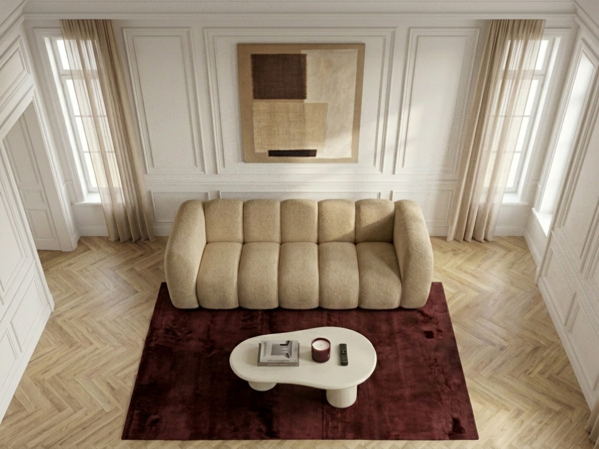 Bobochic Curvy Sofa 3-Sitzer Kunstfell Hellbraun