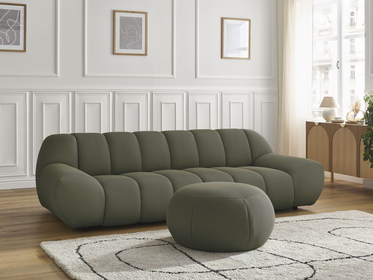 Bobochic Hayden Sofa 4-Sitzer mit Pouf Mesh-Stoff Grün