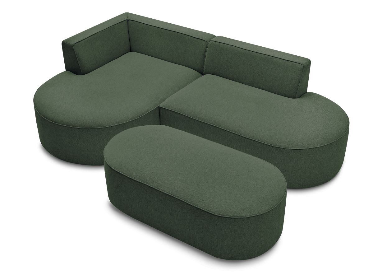 Bobochic Rousseau Ecksofa mit Pouf Melange-Stoff Grün Ecke links