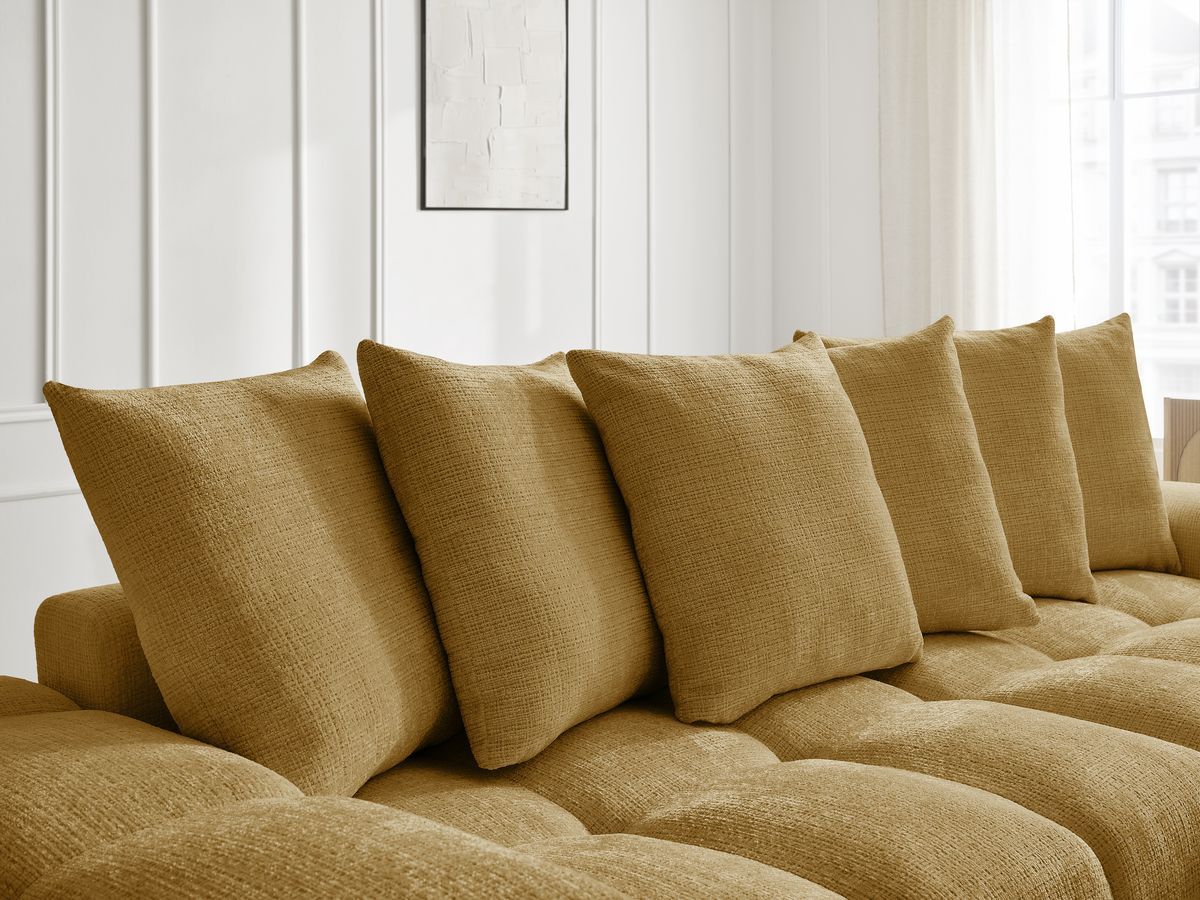 Bobochic Anakin Schlafsofa 3-Sitzer mit Bettkasten, 6 Kissen Strukturstoff Gelb
