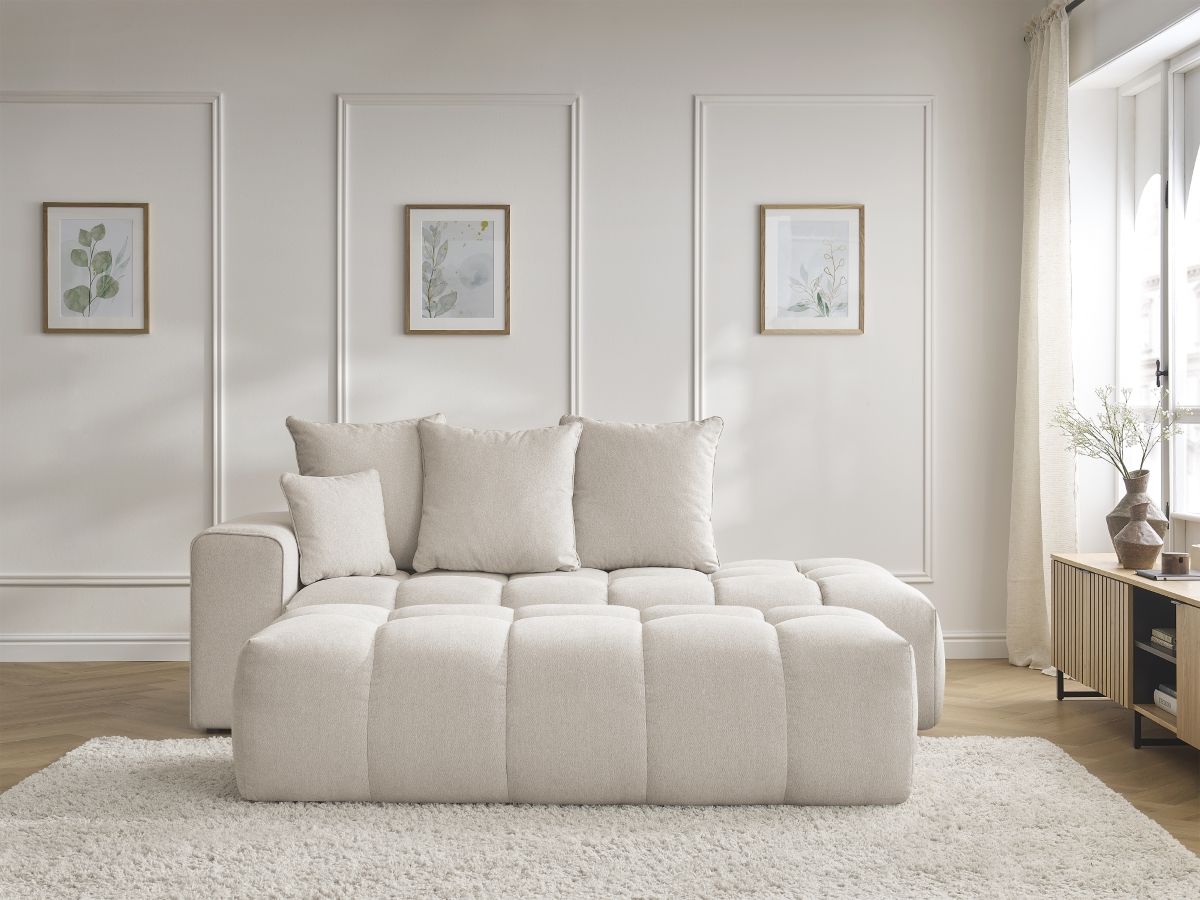 Bobochic Mont-blanc Sofa 5-Sitzer mit Pouf Melange-Stoff Beige Armlehne links