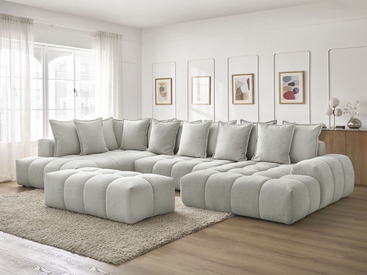 Bobochic Everest Wohnlandschaft mit Pouf, 14 Kissen Strukturstoff Hellgrau Ecke rechts