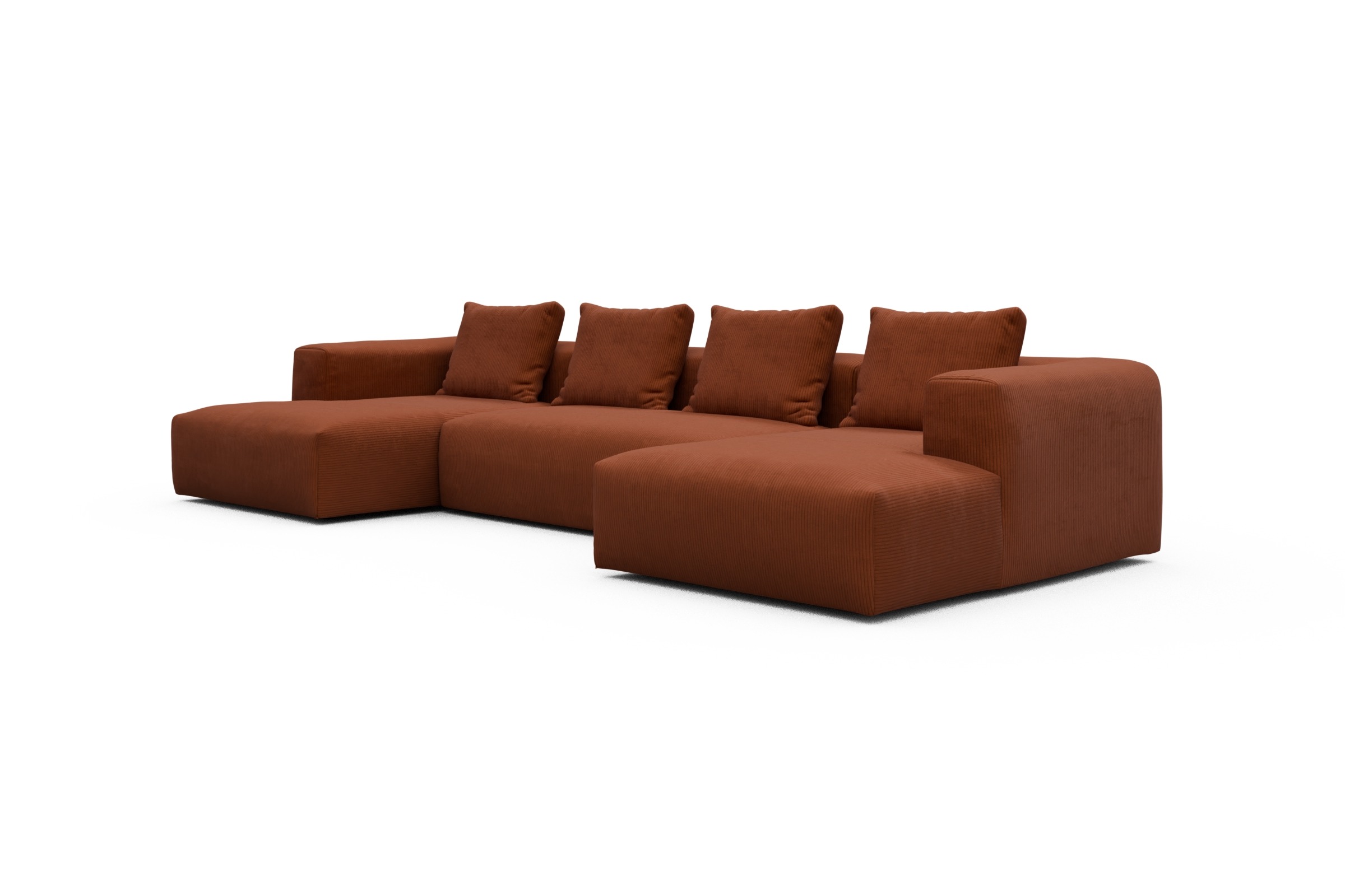 Wohnlandschaft Fred mit 2-Sitzer und Chaiselongue beidseitig Corduroy-Burnt-Orange