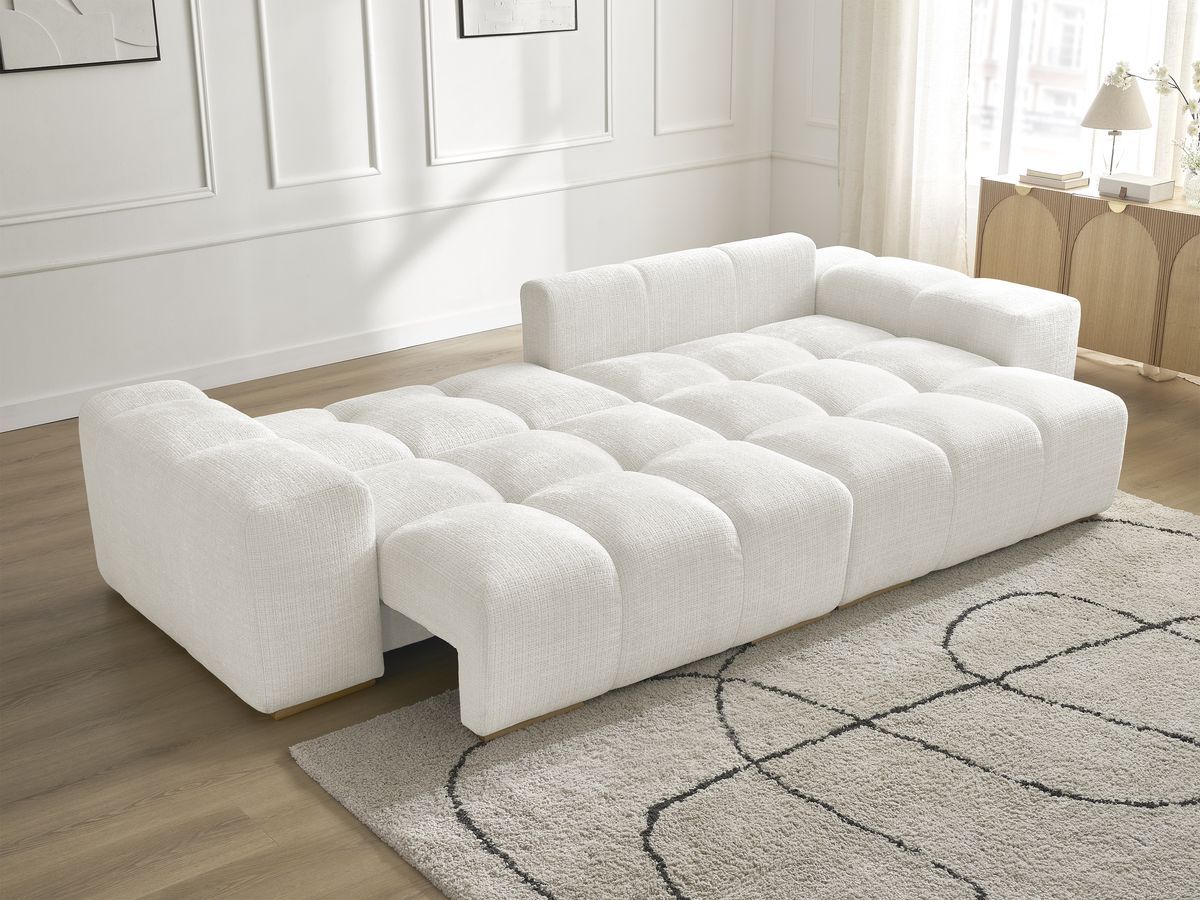 Bobochic Anakin Ecksofa mit Schlaffunktion und Bettkasten Strukturstoff Weiß