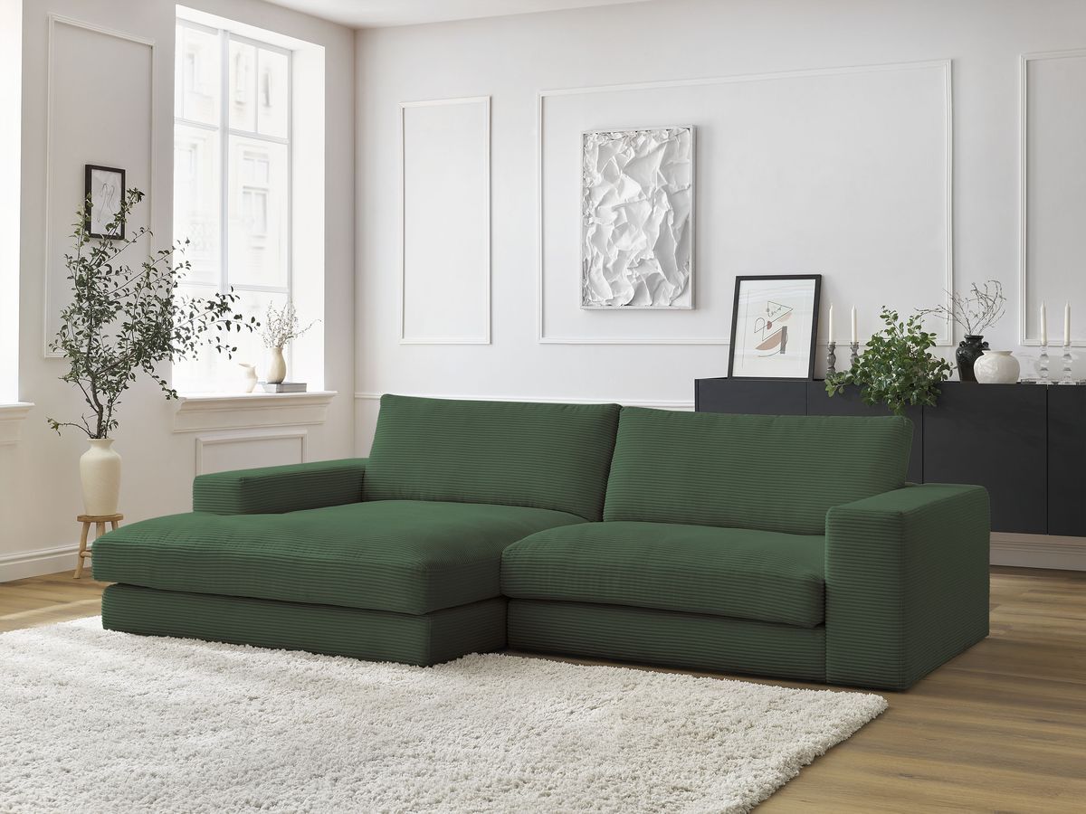 Bobochic Leonard Ecksofa 234 × 159 cm Cordsamt Dunkelgrün Ecke links
