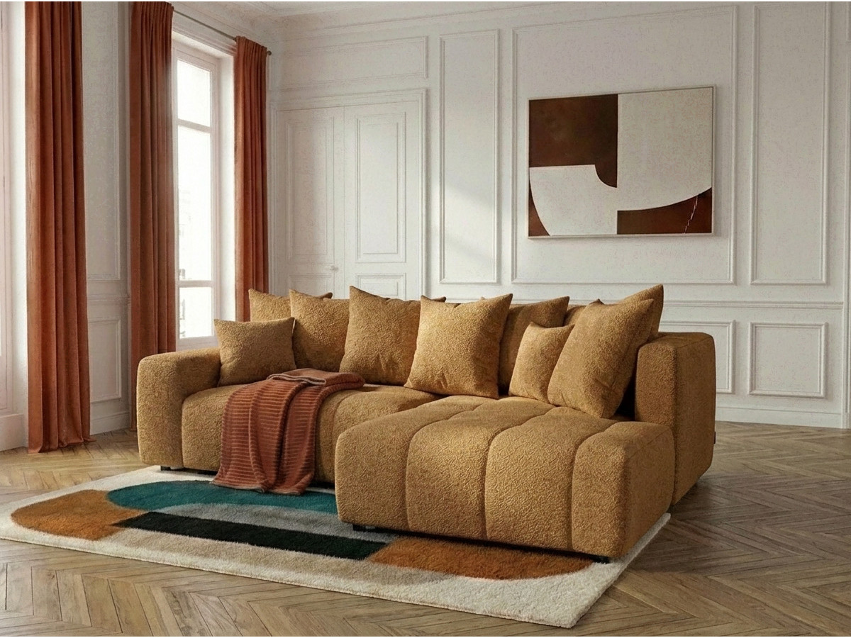 Bobochic Roxelane Ecksofa mit Schlaffunktion und Bettkasten Bouclé-Stoff Gelb Ecke rechts