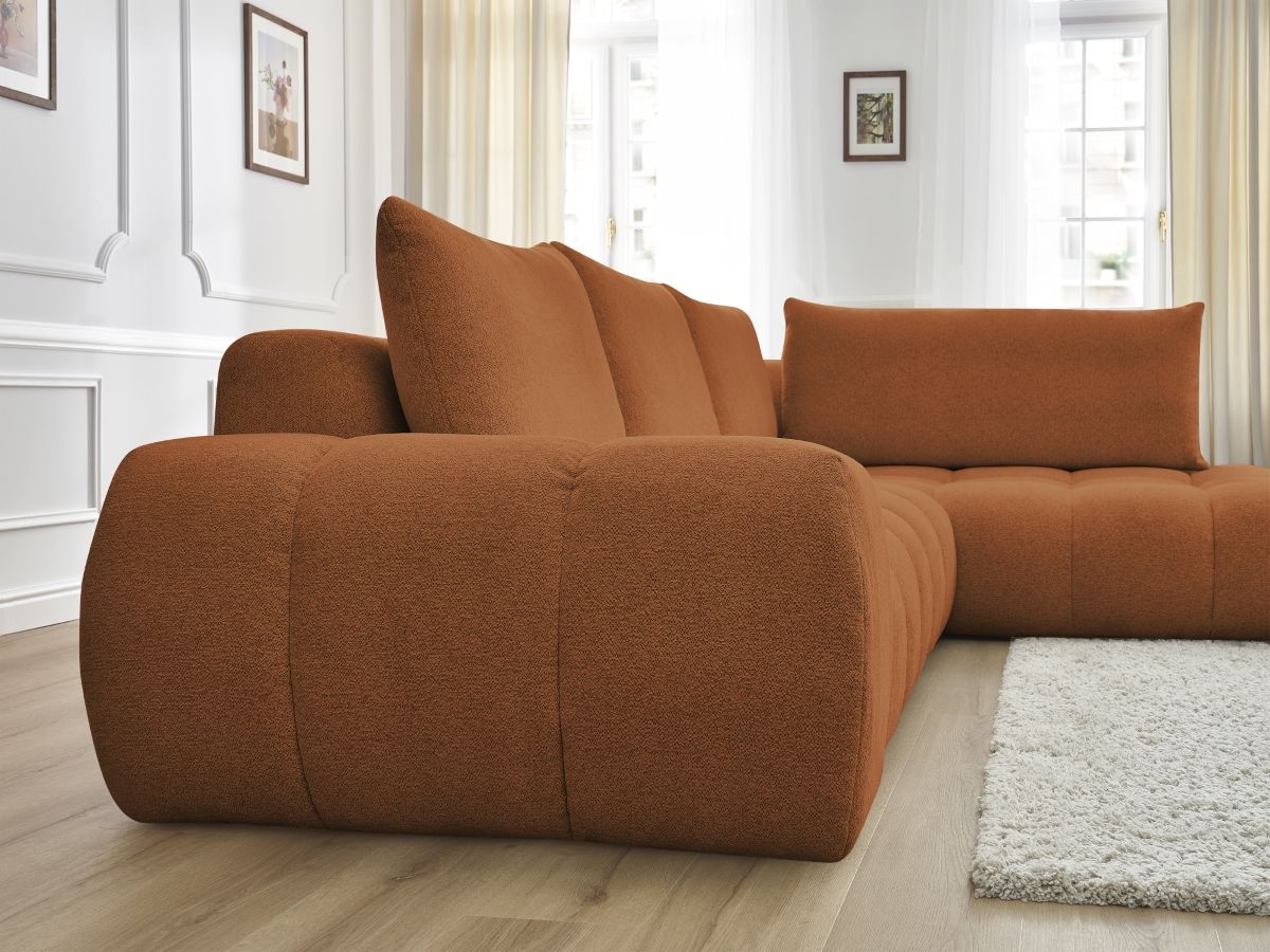 Bobochic Everest Ecksofa, 4 Kissen Melange-Stoff Orange Ecke rechts