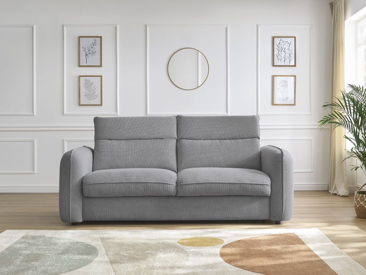 Bobochic Achille Schlafsofa 3-Sitzer Melange-Stoff Hellgrau, Liegefläche 160 × 200 cm