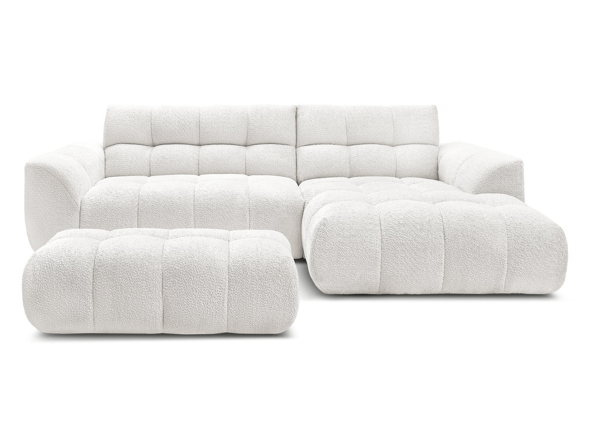 Bobochic Jaya Ecksofa mit Pouf Chenille Weiß Ecke rechts