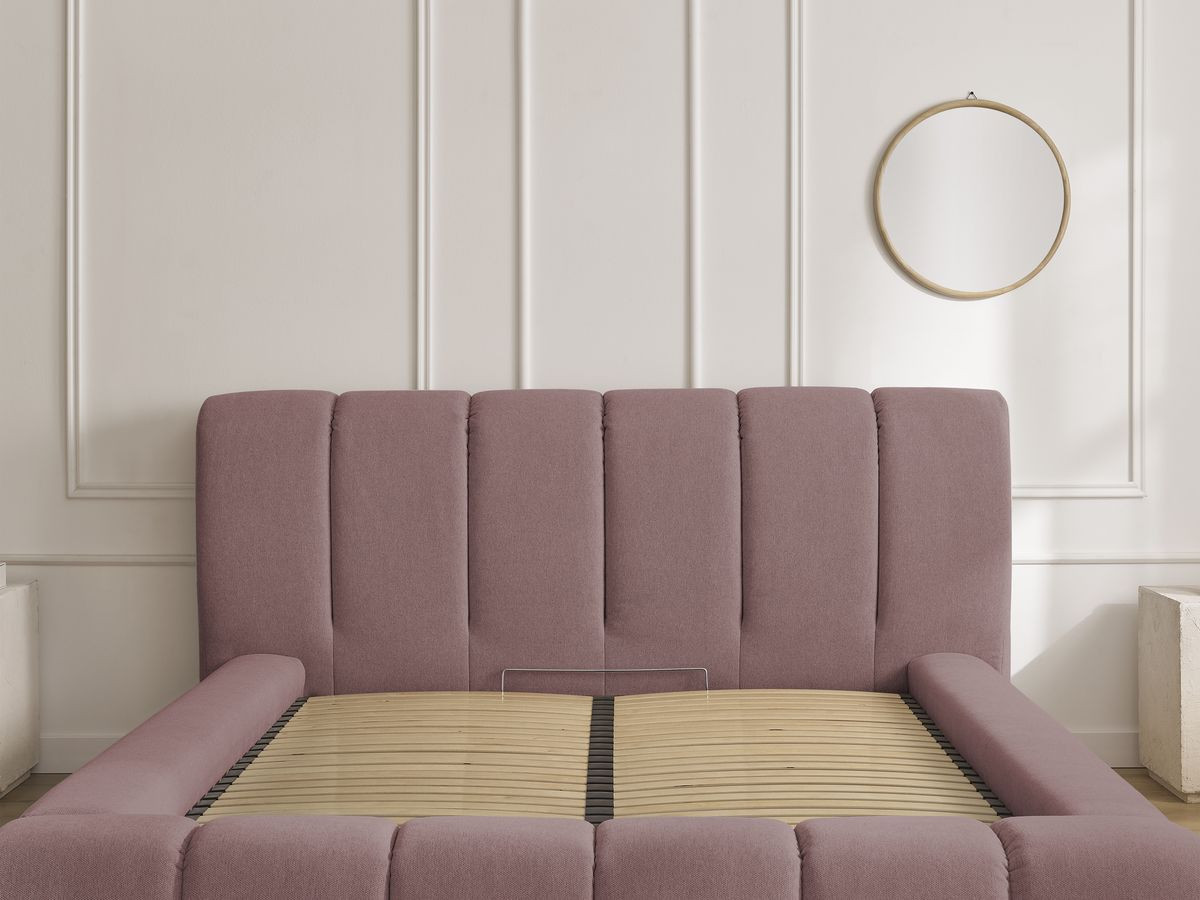 Bobochic Denali Polsterbett mit Bettkasten Stoff Rosa, Liegefläche 140 × 190 cm