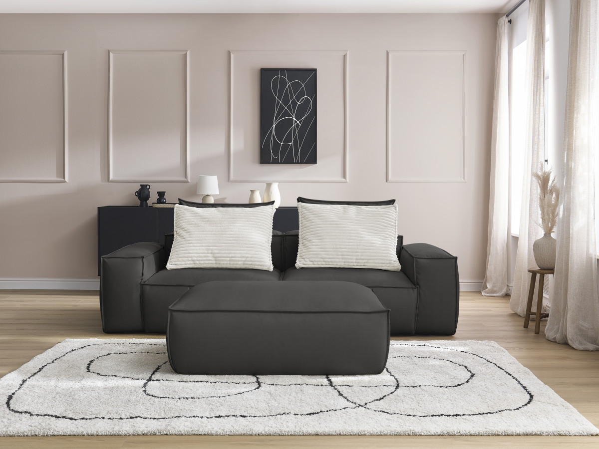 Bobochic Boheme Sofa 3-Sitzer mit Pouf Kunstleder Schwarz