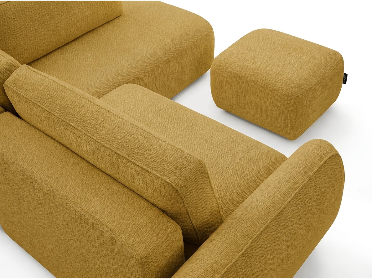 Bobochic Denise Ecksofa mit Schlaffunktion und Bettkasten und Pouf 256 × 197 cm Strukturstoff Gelb Ecke rechts