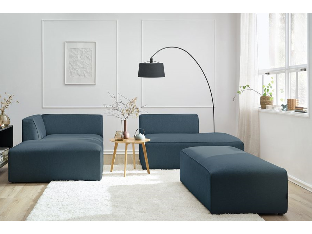 Bobochic Megeve Ecksofa mit Schlaffunktion und Pouf Melange-Stoff Dunkelblau Ecke links