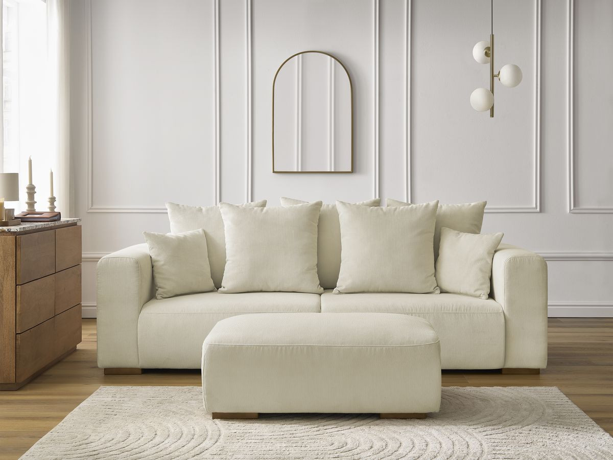 Bobochic Sidonie Sofa 4-Sitzer mit Pouf Cordsamt Beige