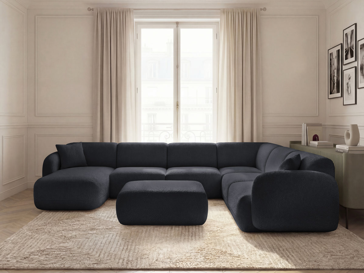 Bobochic Anda Wohnlandschaft mit Pouf 373 × 289 cm Chenille Schwarz Ecke rechts