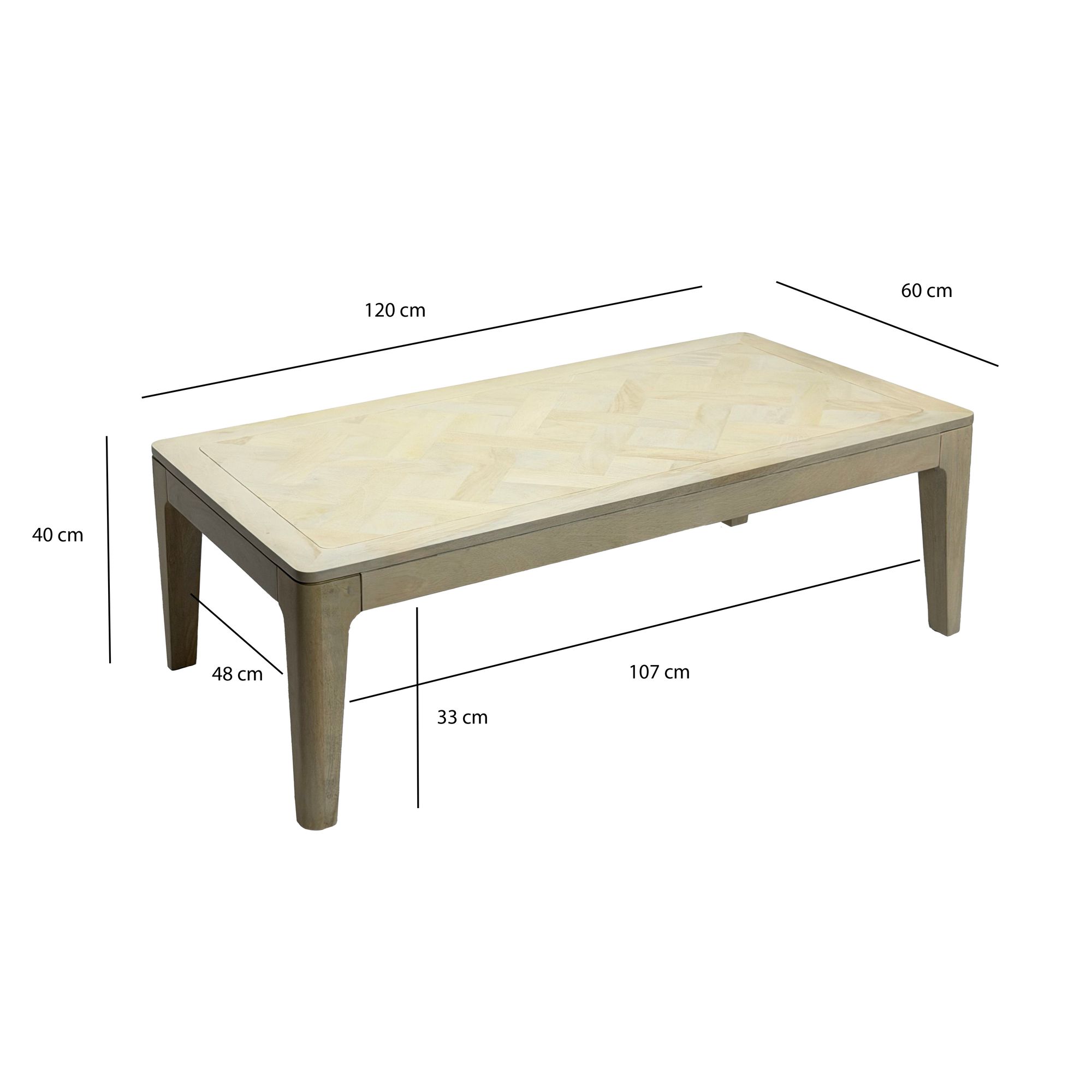 Couchtisch Snefjord Mango Massivholz Weiß 120 × 60 × 40 cm