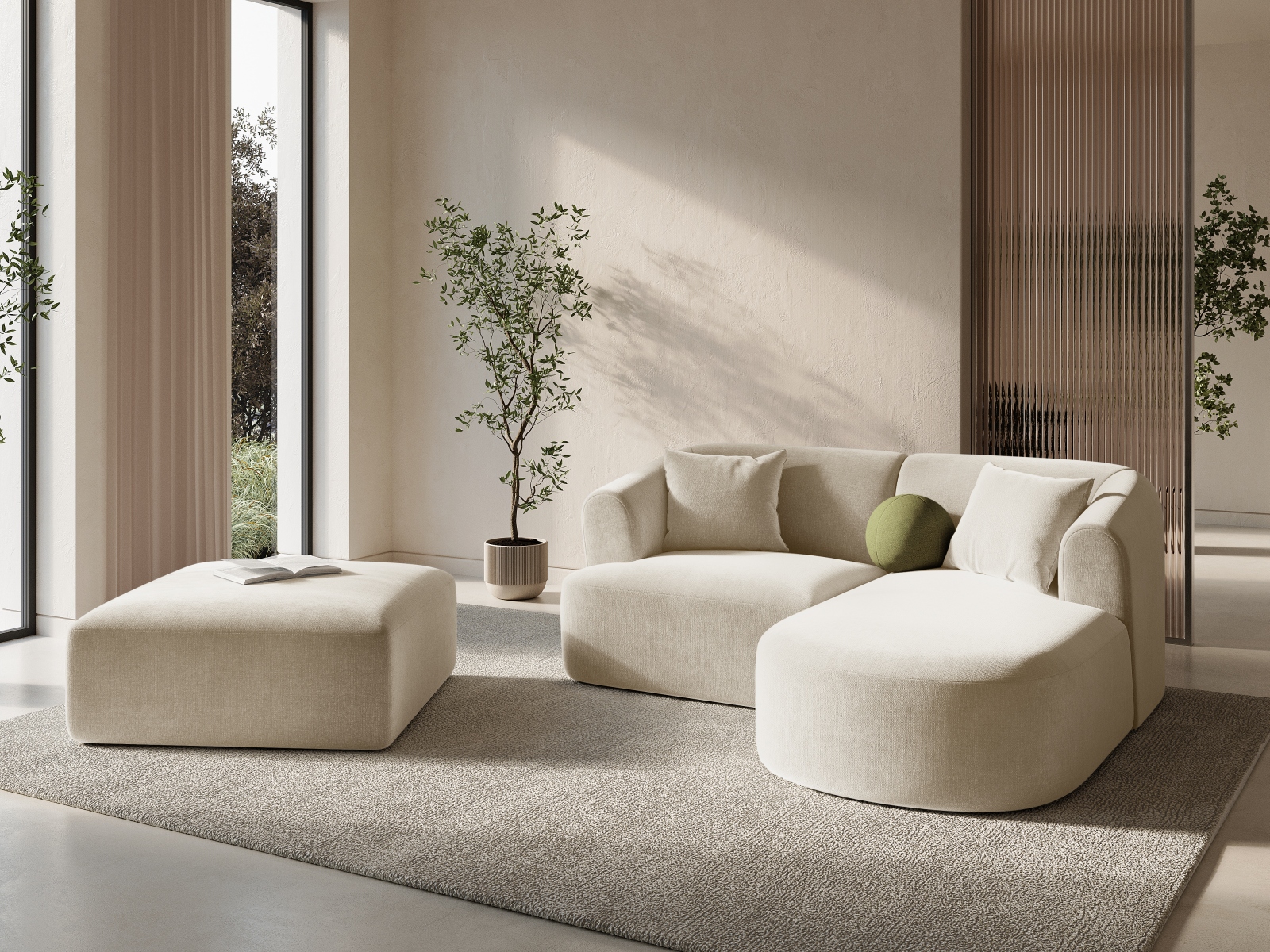 Cosmopolitan Design Pouf Campi Samt Vogue Helles Beige