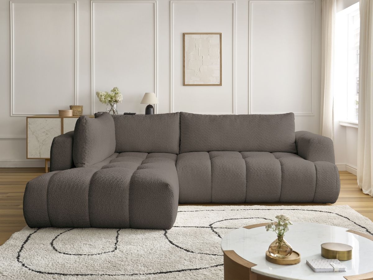 Bobochic Fuji Ecksofa mit Schlaffunktion und Bettkasten 282 × 204 cm Bouclé-Stoff Braun Ecke links